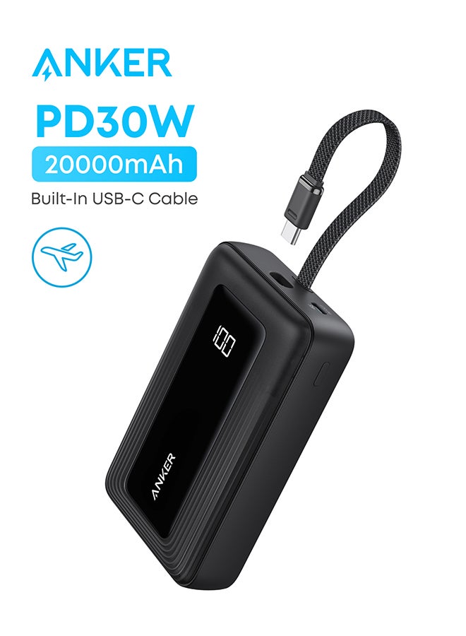 بنك طاقة زولو، 20000 مللي أمبير 30 واط شاحن محمول عالي السرعة مع كابل USB-C مدمج، حزمة بطارية لجهاز آيفون 17/17 إير/17 برو/17 برو ماكس/سلسلة 16، جالاكسي، والمزيد (أسود، 20000 مللي أمبير) - Image 1